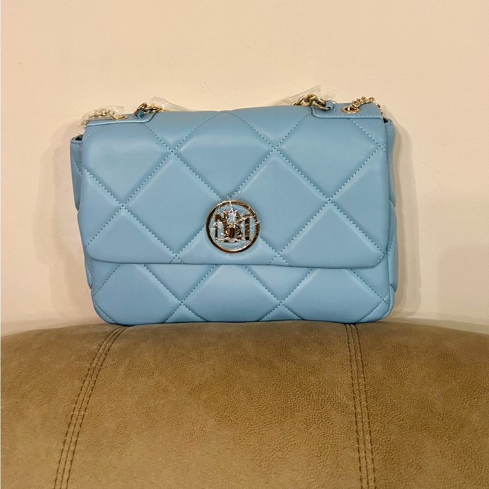 Badgley Mischka Quilted Buttery Soft Light Blue Crossbody Bag. NWT. Gift Ready